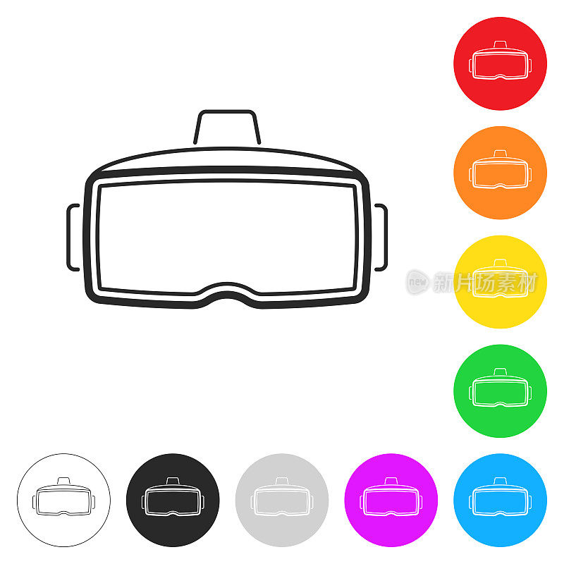 虚拟现实头盔- VR。彩色按钮上的图标